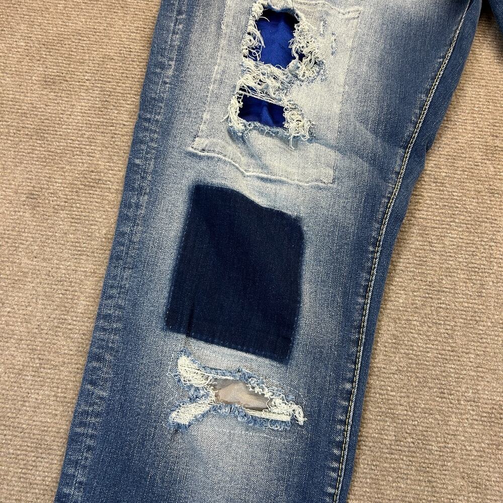 Grindhouse Denim Jeans Men's 42x32 Blue Distressed Patches Whiskers Stretch NEW - Picture 3 of 16